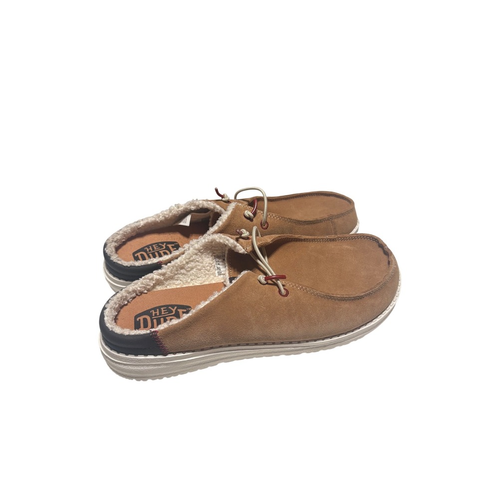 Hey Dude Wendy Slip Warmth Beige Suede Faux Fur Lined Mules Shoes Womens 11